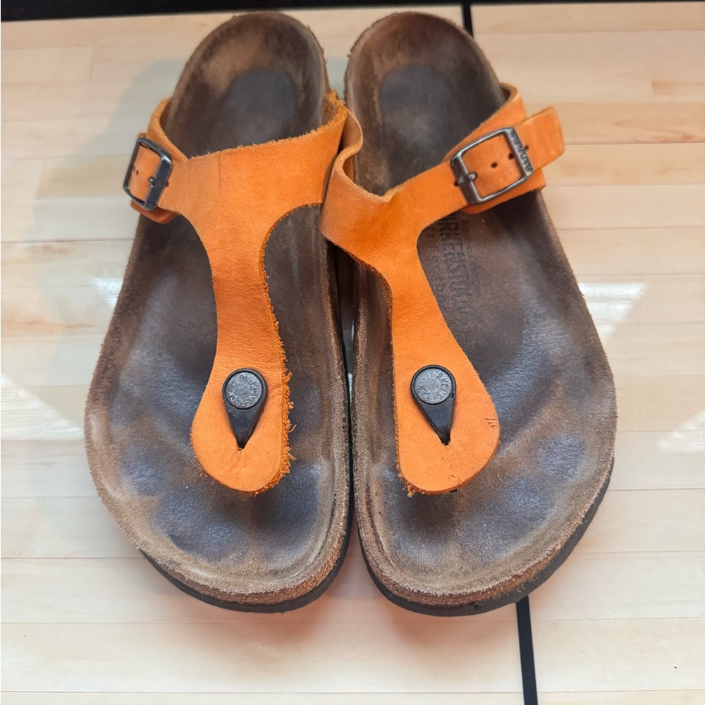 Birkenstock Gizeh Orange Leather Sandals with Buckle